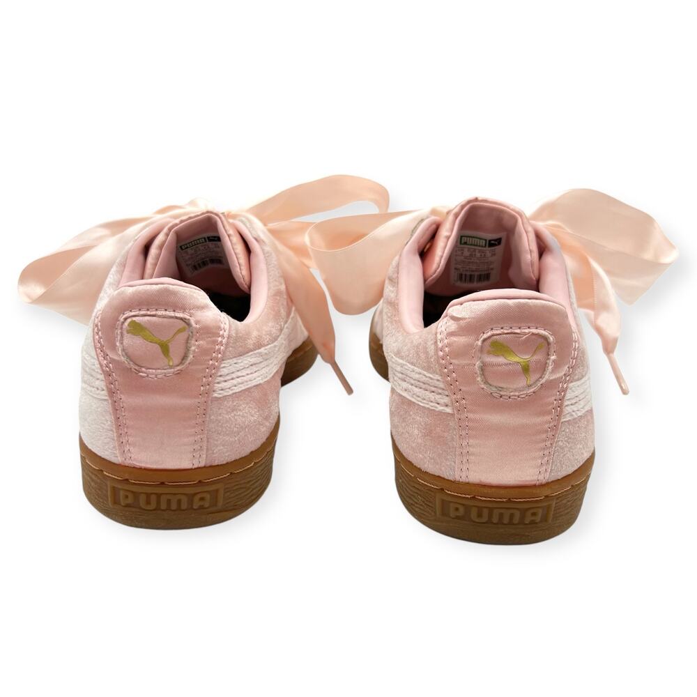 Puma Womens Sneakers Basket Heart in Pink Velvet Suede Gold Accents RRP$119 - Picture 7 of 14